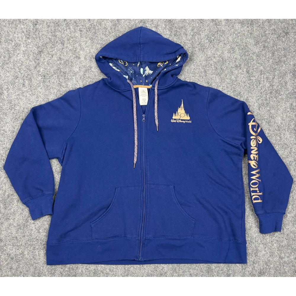 Disney World 50th Anniversary Zip Hoodie Blue Mickey Minnie Gold Logo 3XL